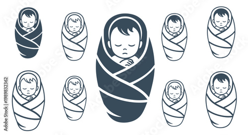 Newborn babies wrapped in blankets sleeping.