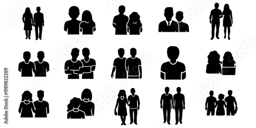 Diverse group of people silhouettes business family and social interactions