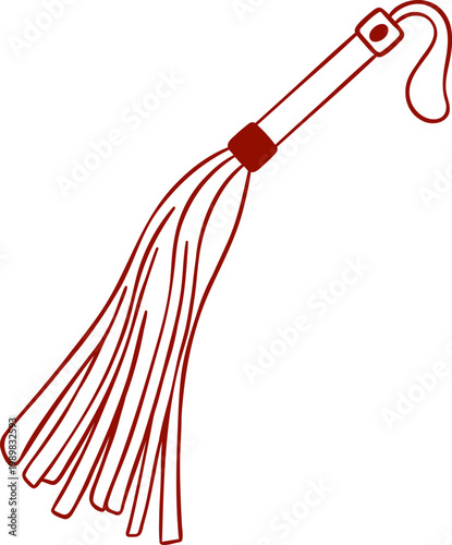 leather whip, adult toys for bdsm sex games, simple red icon for sex shop in minimalist sketch style