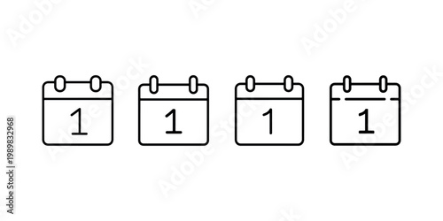 Calendar date icons set showing number one representing planning scheduling daily reminders and important events for organizers and mobile applications