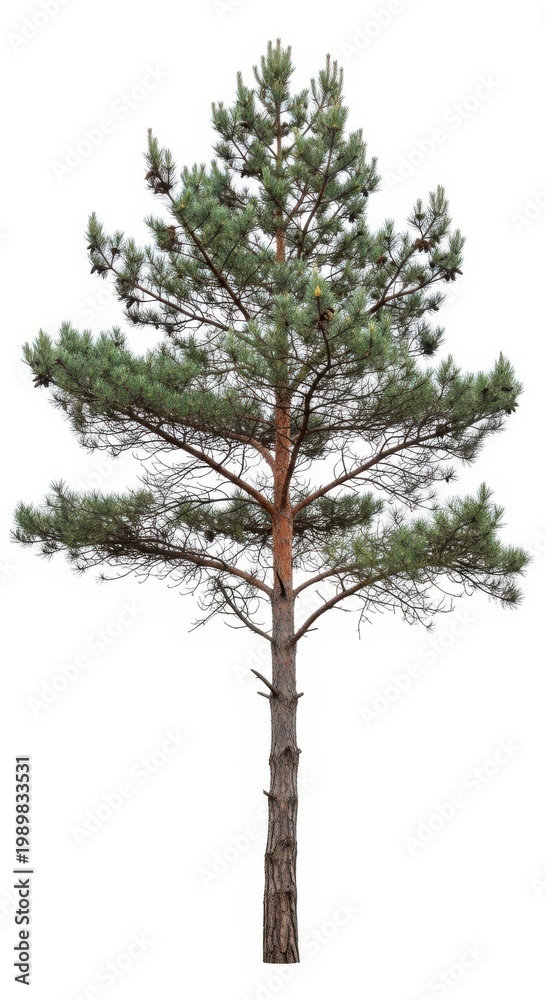 Fototapeta premium Tall Pine Tree Isolated on White Background