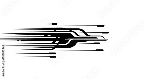 Dynamic abstract speed lines in black, creating a sense of rapid movement and momentum, isolated white background.