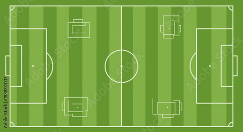 Top View of Green Soccer Football Field Pitch with Tactical Markings, Strategy Concept