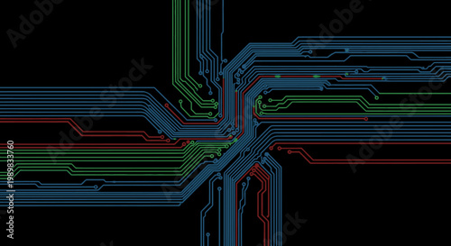Abstract Electronic Circuit Board Network Pattern with Glowing Lines on Dark Background