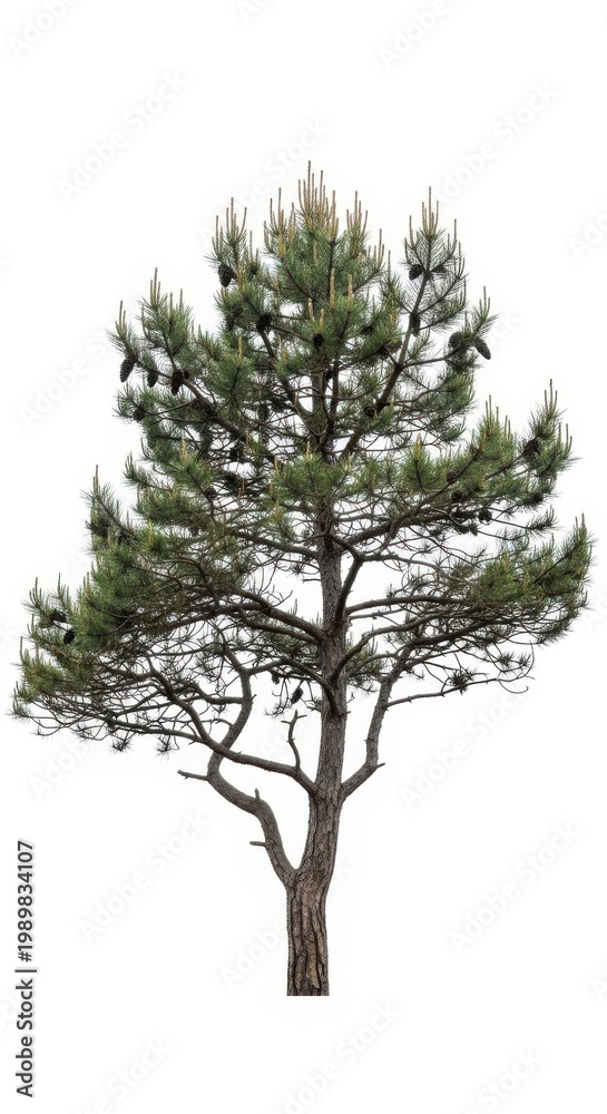 Fototapeta premium Isolated Pine Tree with Cones on White Background - Evergreen Nature Element