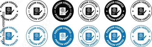 Professional "Person Verified & Identity Security" Seal Set, Modern Blue and Black Authentication & Trust Badge Collection