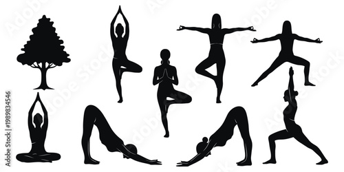 Yoga silhouettes a collection of diverse poses for wellness and mindfulness
