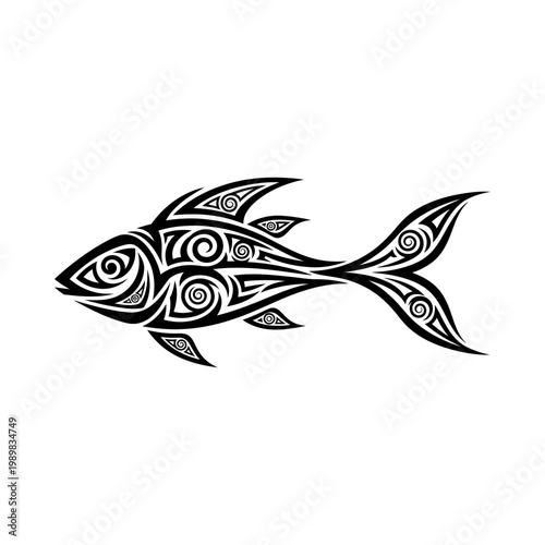 Tribal fish vector illustration with intricate Polynesian and Maori patterns for tattoo design or logo