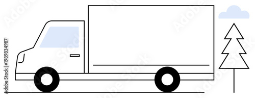 Transportation, logistics, shipping, delivery, eco-friendly, minimalism. Black and white truck with simple design. Transportation and logistics with an artistic flair