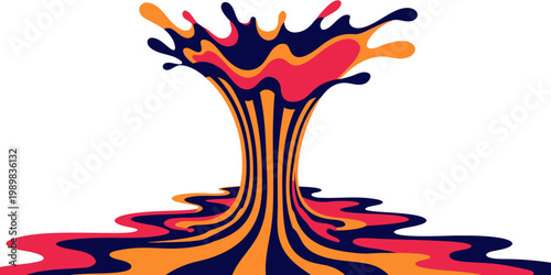 Abstract liquid splash fountain flowing down in dynamic colors with dark blue wavy lines fountain abstract explosion colorful movement creative background illustration wallpaper decorative