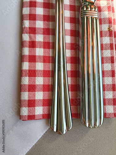 Vintage Forks On Rustic Table. Closeup Of Antique Silver Utensils With Homely Picnic Atmosphere