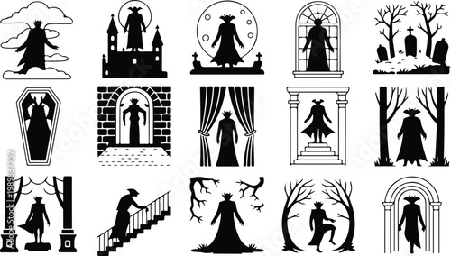 Vampire Silhouette Icon Collection Set