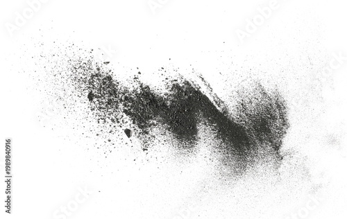 фотографія Black charcoal dust flying, gunpowder isolated on white background and texture,