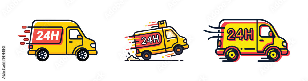 Fototapeta premium Fast 24-Hour Delivery Van Icon - Minimalist MBE Style Vector Illustration