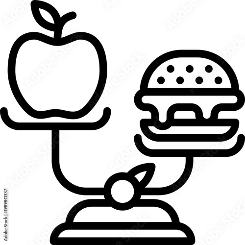 Unbalanced diet. Junk food and healthy food on scales