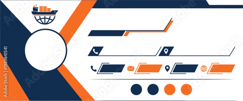 Professional business card template for logistics and shipping services with blue and orange accents