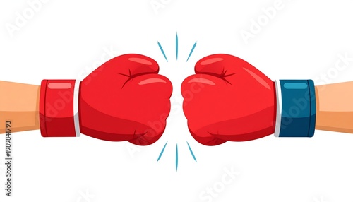 Two red boxing gloves clashing in mid-air, creating impact sparks