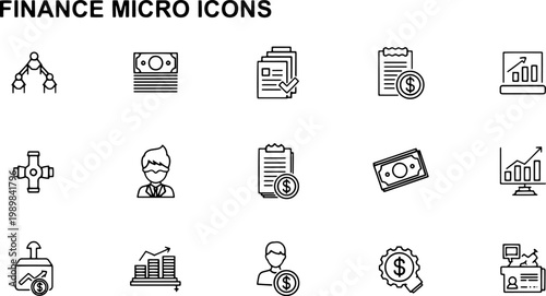 Finance micro icons on white background.