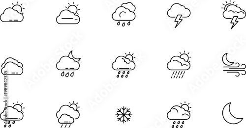 Weather forecast icons on white background.