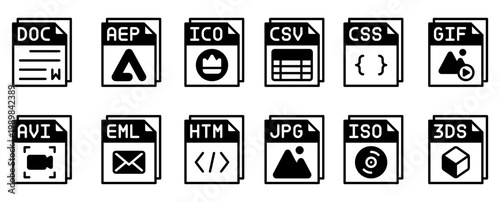 3D file format icons set on dark grunge background for digital technology concept