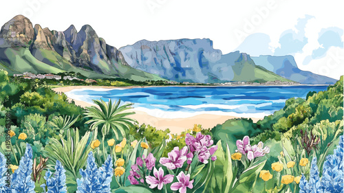 Garden Route. Garden Route hand drawn watercolor illustration on white background