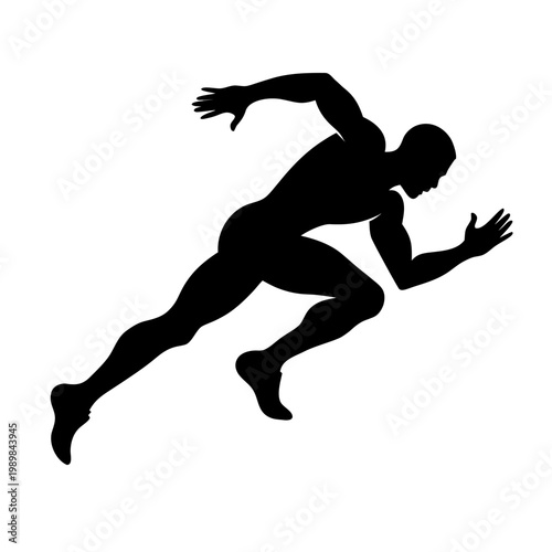 Athletic male runner silhouette, sprinting man vector icon, dynamic sports athlete in motion, black profile of fast jogger on white background