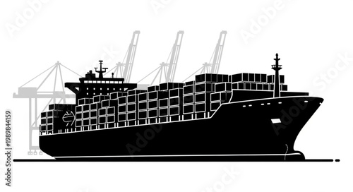 Large Cargo Ship Loaded with Containers at Port.