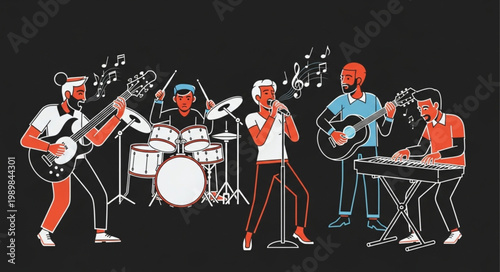 Band Performing Music Together on Stage.