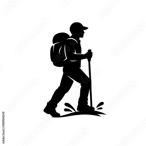 Hiker Silhouette with Backpack and Trekking Poles