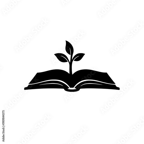Book with Sprouting Plant Symbolizing Growth