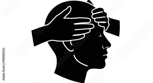 Hands massaging head silhouette.