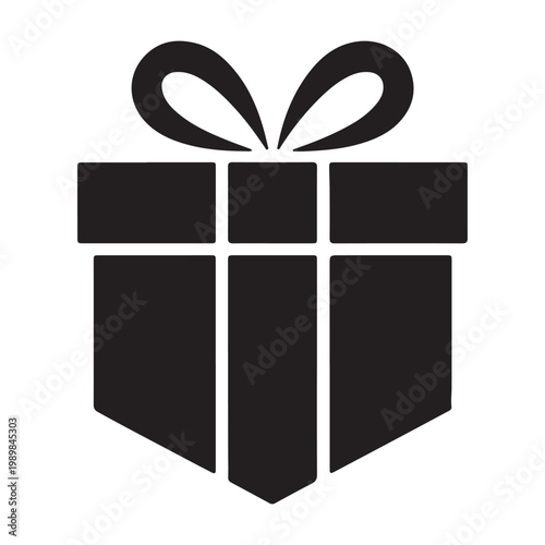 A black silhouette of a gift box with a bow on top representing celebration silhouette