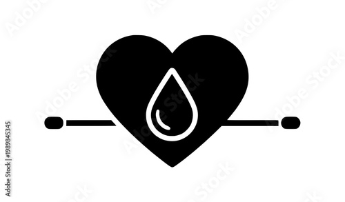 A minimalist vector graphic of a heart with a drop of blood
