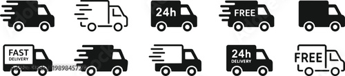 Collection of delivery truck icons black and white vector graphics