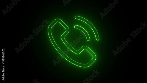 Glowing Neon Green Telephone Icon Animation on Black Background