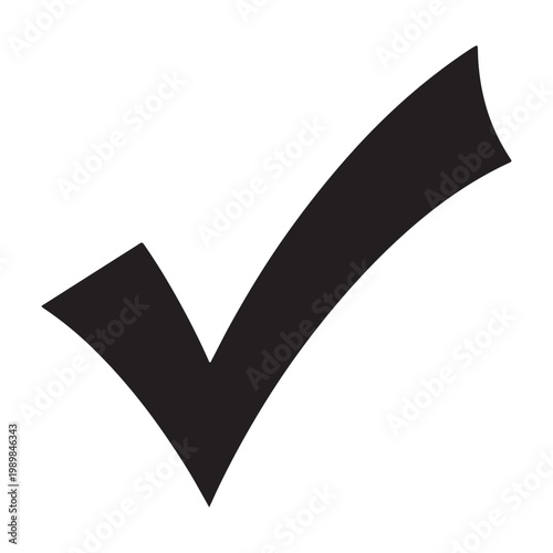 A bold black checkmark graphic dominates a minimalist composition representing approval silhouette high quality