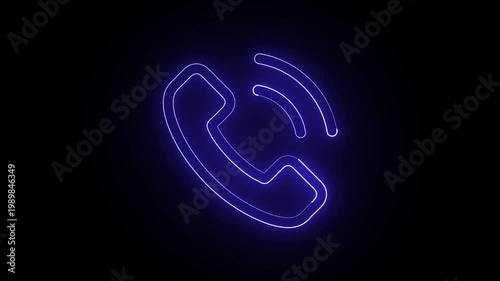 Glowing Neon Blue Telephone Icon Animation on Black Background