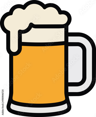 A cartoon illustration of a beer mug with foam on top