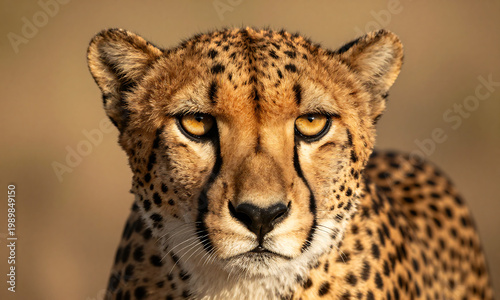 cheetah face warm golden light piercing yellow eyes radiating intensity fixes sharp