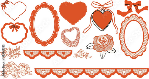 Collection of vintage valentine's day hearts and decorative frames