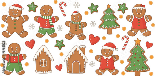 Festive Gingerbread Men, Christmas Trees, and Candy for Holiday Illustrations and Sweet Christmas Designs