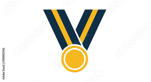 Medal with ribbon, symbol of victory and achievement