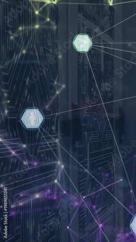 Vertical video: Green node appearing at top starting down motion nodes pulsing linking routing data