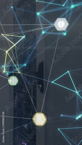 Vertical video: On activation network overlay animating over door, nodes pulsing to map links