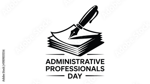Administrative Professionals Day concept with pen and document stack icon minimalist office appreciation design on clean background