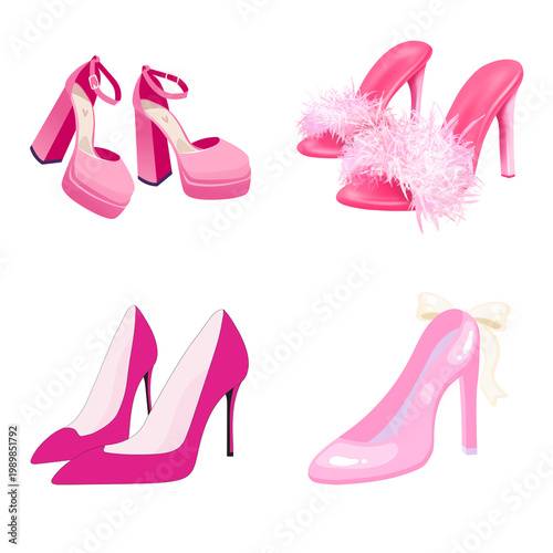 Quadro su tela A charming collection of various pink women's shoes, showcasing diverse styles f