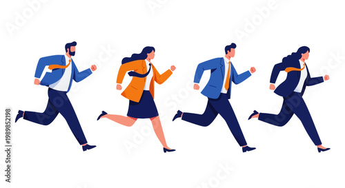 Tableau sur toile Business people running in suits, professional office workers sprinting forward,