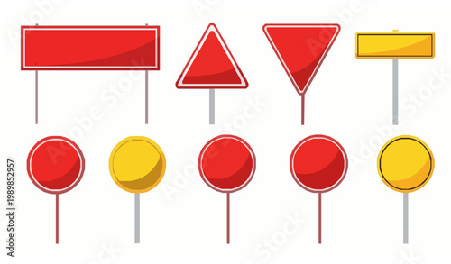 Road Signs Blank Red Yellow Banner Traffic Sign Vector Set