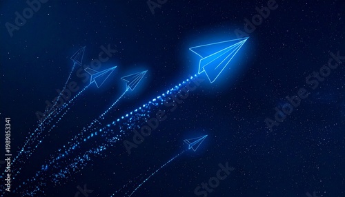 Glowing paper airplanes digital innovation progress