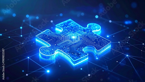 Blue puzzle piece digital network technology